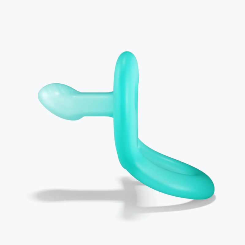 NewBorn Pacifier BLUE side on Grey SQ TINY NewBorn Pacifier BLUE